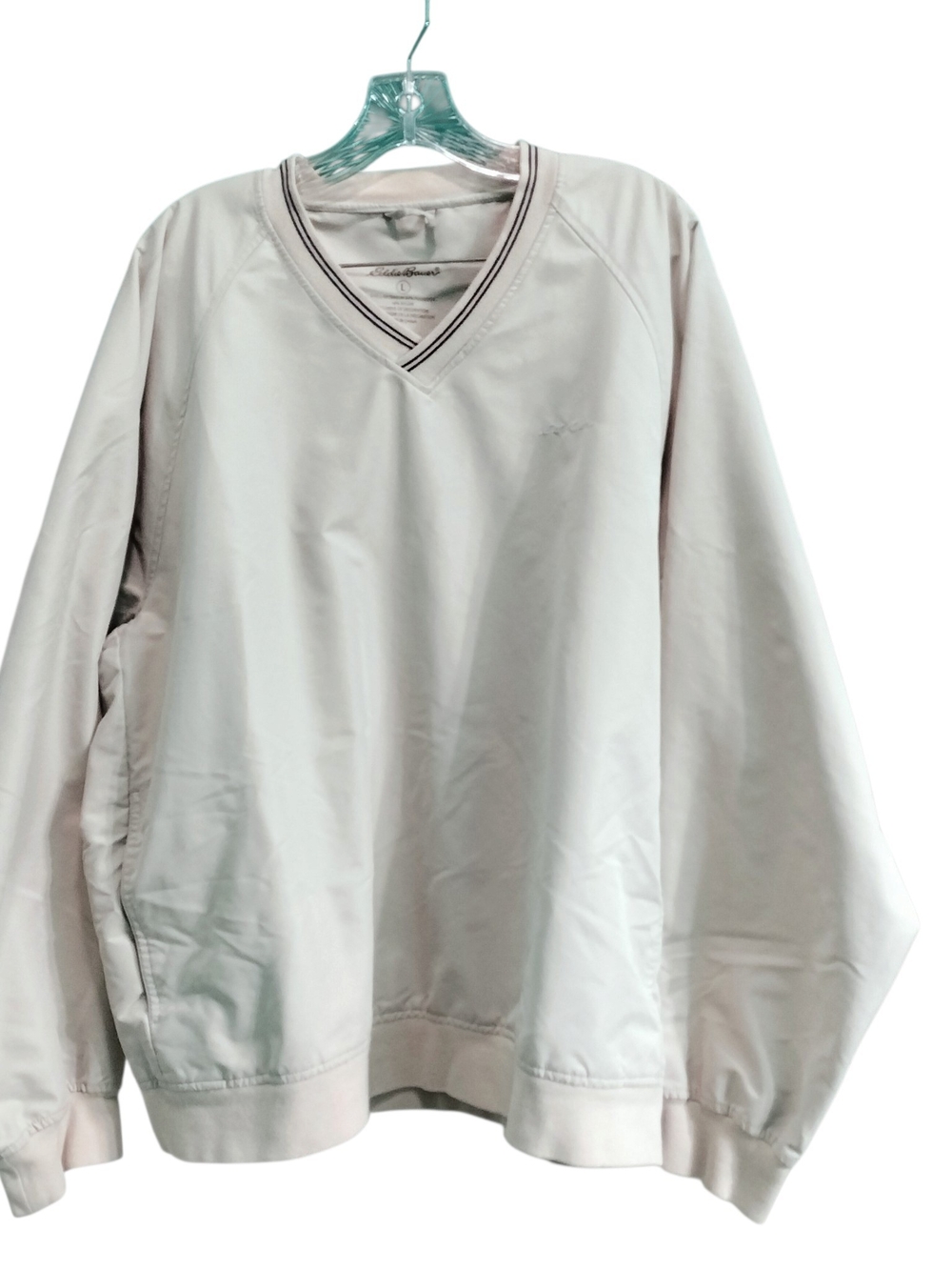 Eddie Bauer Ivory V Neck Pullover Windbreaker Jacket Women's Large L Preppy